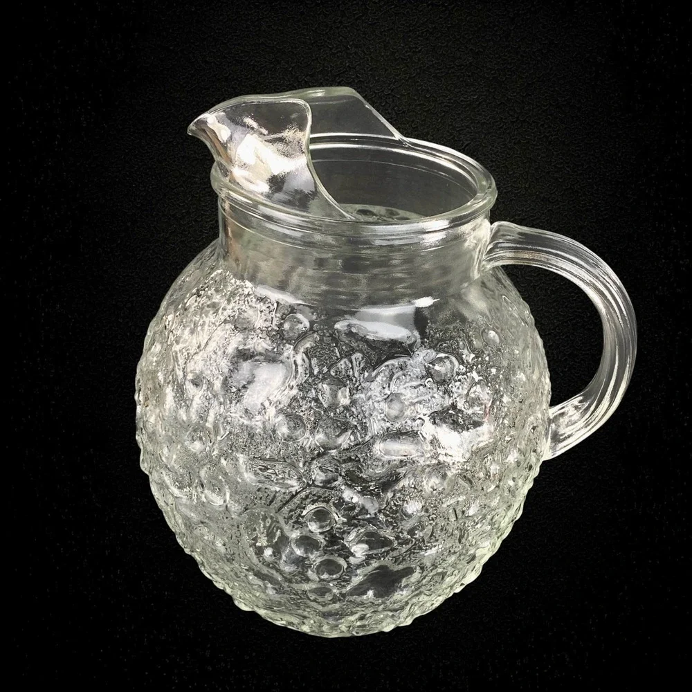 Anchor Hocking Milano Clear‎ Glass Pitcher 1960s Crinkle Textured